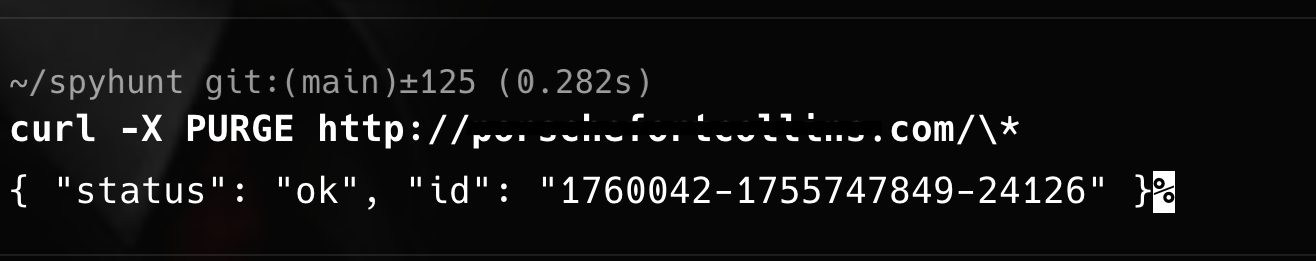 Successful PURGE response showing status ok